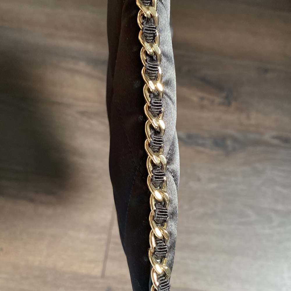 Chanel Black Silk Quilted Clutch with Gold Chain Details - Picture 8 of 9
